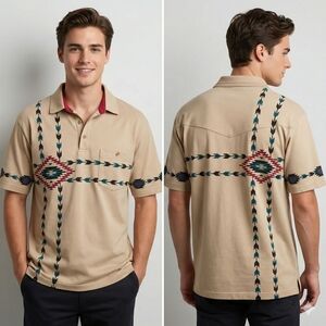 Cripple Creek Vintage Southwestern Aztec Polo Shirt, Men's Size Large